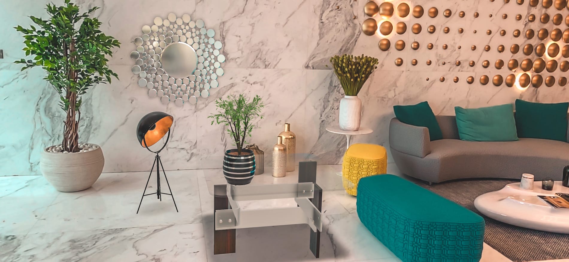 A room filled with real and augmented reality furniture.